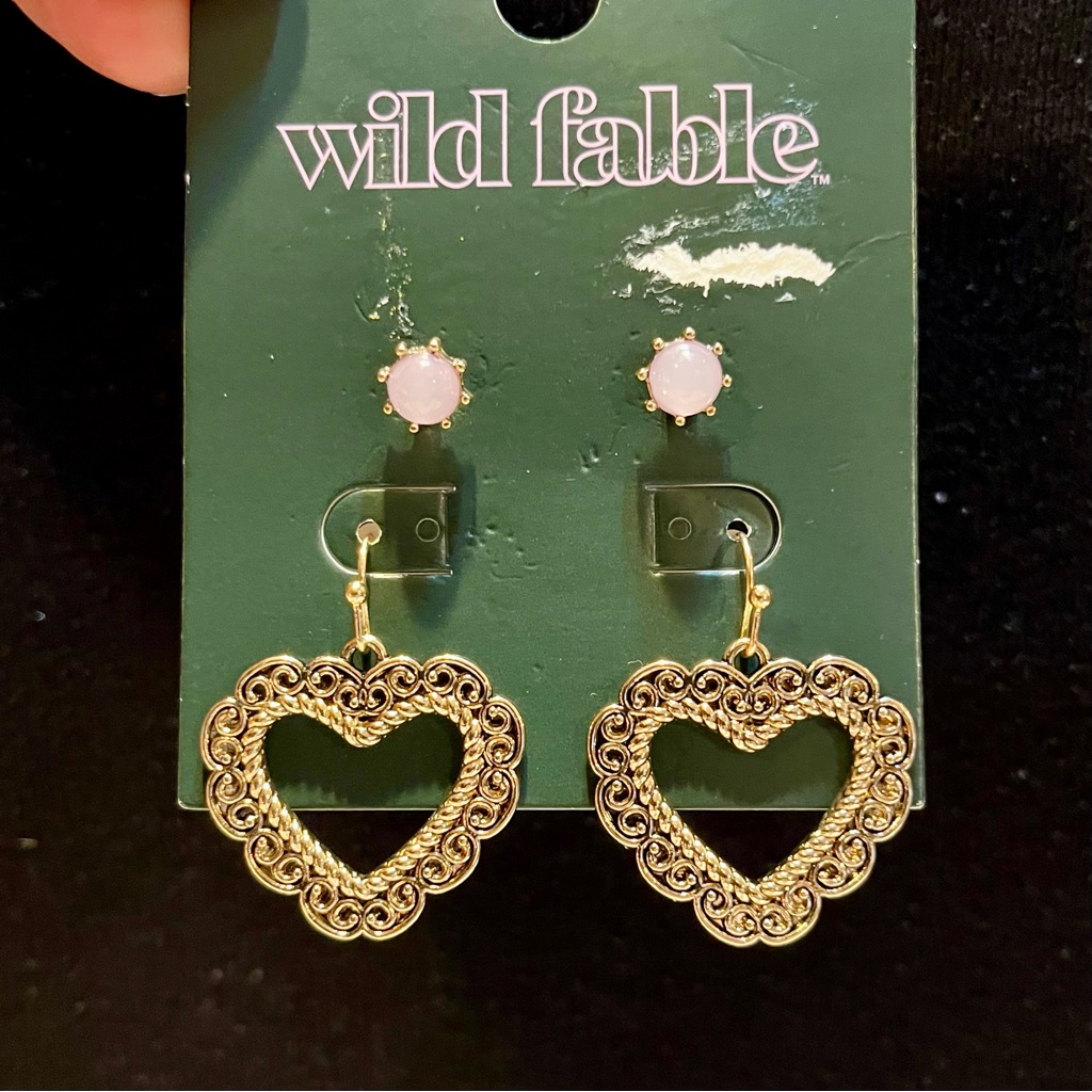 Wild Fable Gold Heart Earrings With Light Pink Accents